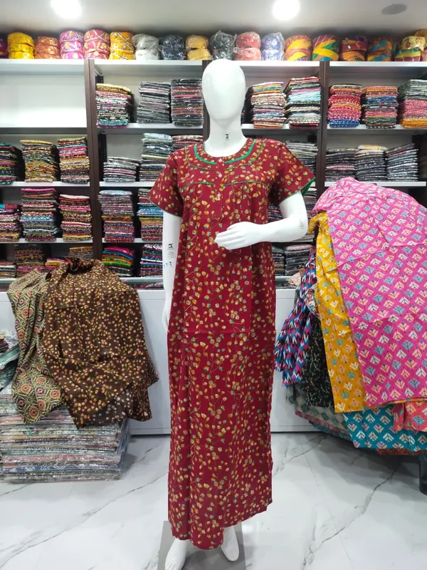Maroon_Pure_Cotton_Nighty_For_Women