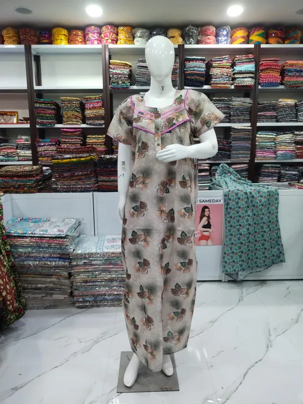 Light_Grey_Polyester_Cotton_Nighty_For_Women