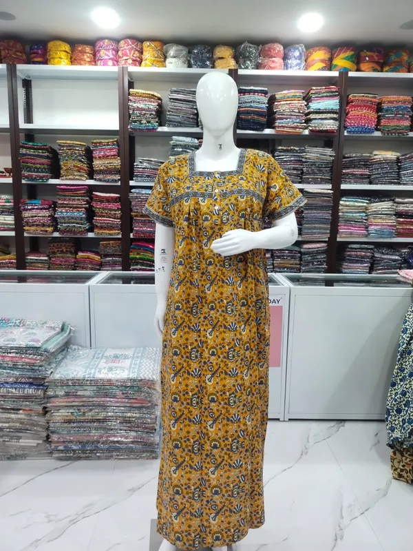 Yellow_Pure_Cotton_Nighty_For_Women