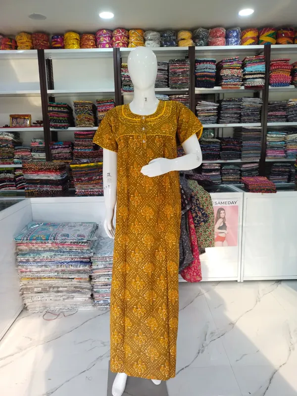 Mustard_Pure_Cotton_Nighty_For_Women