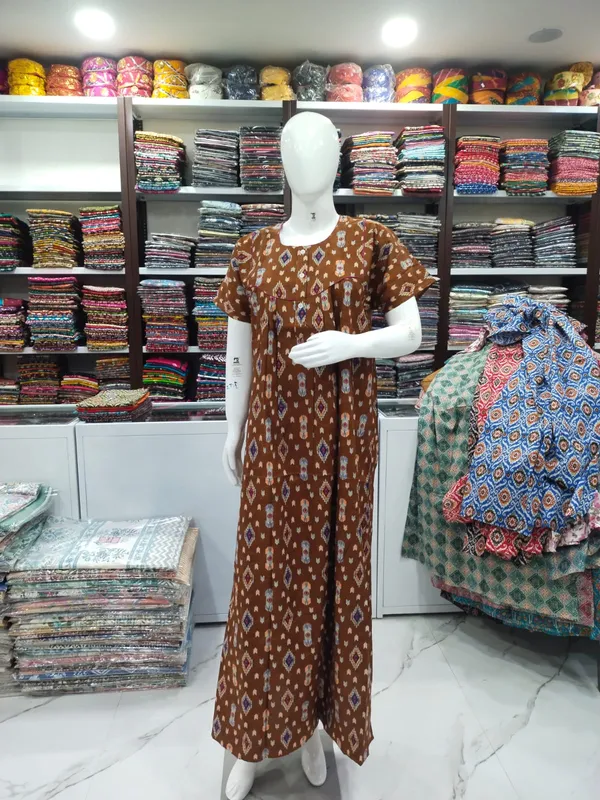 Brown_Pure_Cotton_Nighty_For_Women