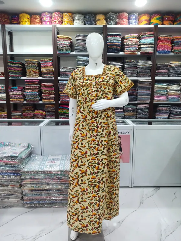 Cream_Pure_Cotton_Nighty_For_Women