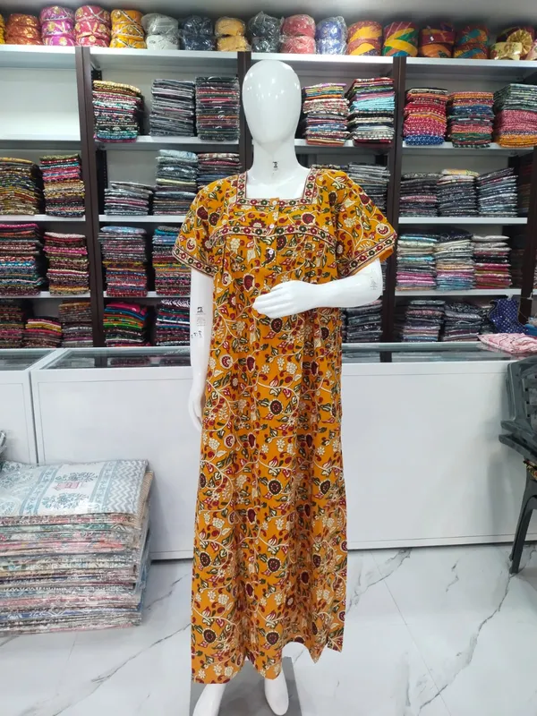 Yellow_Pure_Cotton_Nighty_For_Women
