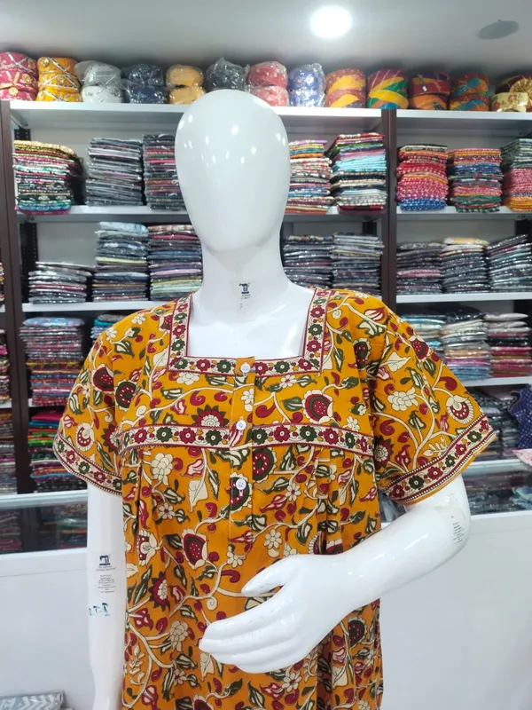 Yellow_Pure_Cotton_Nighty_For_Women