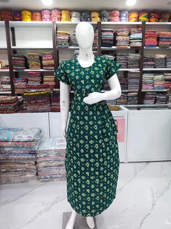 Dark_Green_Pure_Cotton_Nighty_For_Women