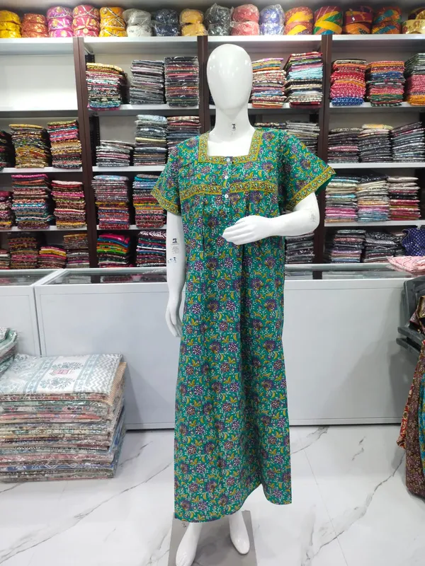 Rama_Green_Pure_Cotton_Nighty_For_Women