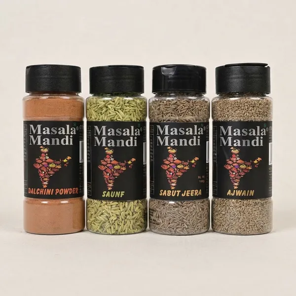 Ajwain_,_Sabut_Jeera_,_Saunf_And_Cinnamon_Powder_Spice_Bottle_Combo_Of_4