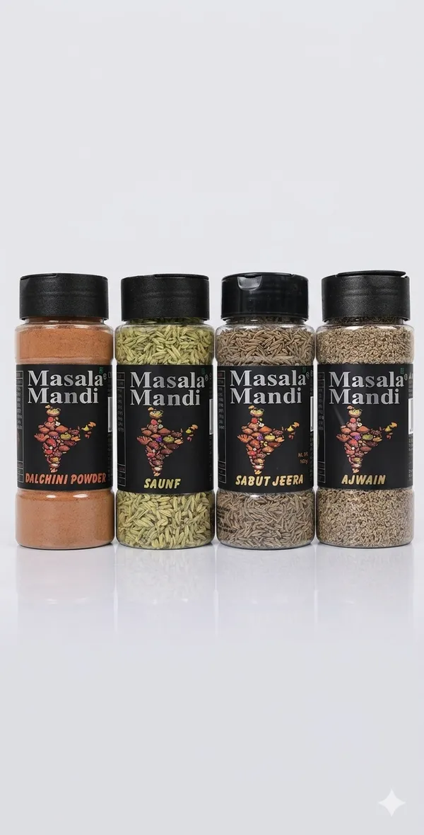 Ajwain_,_Sabut_Jeera_,_Saunf_And_Cinnamon_Powder_Spice_Bottle_Combo_Of_4