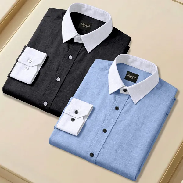 Light_Blue_And_Black_Cotton_Blend_Full_Sleeve_Shirt_For_Men_(Pack_Of_2)