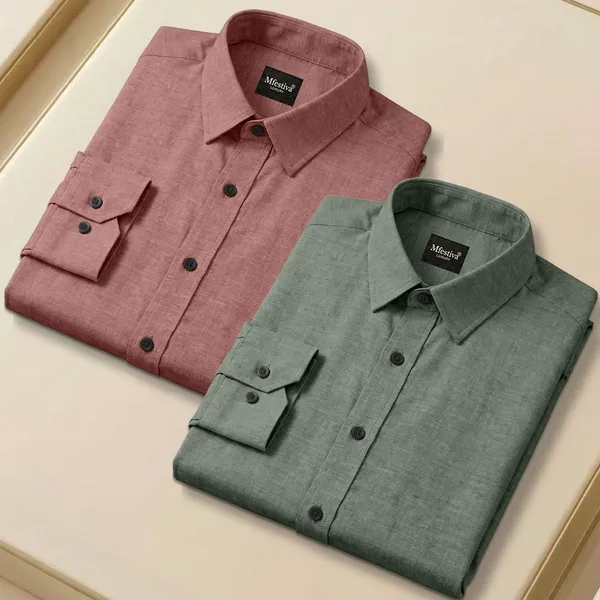 Pink_And_Green_Cotton_Blend_Full_Sleeve_Shirt_For_Men_(Pack_Of_2)