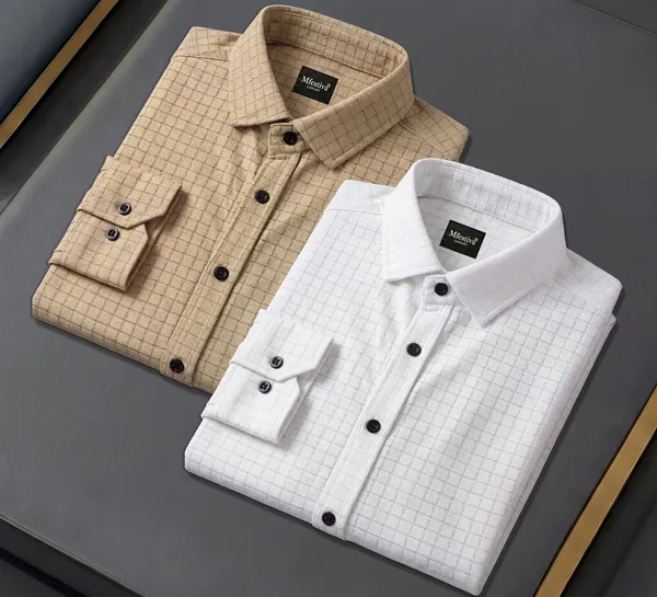 White_And_Beige_Cotton_Blend_Full_Sleeve_Shirt_For_Men_(Pack_Of_2)