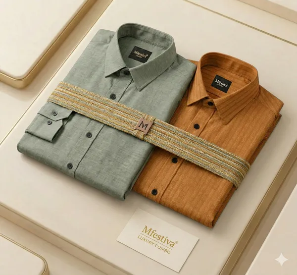 Green_And_Brown_Cotton_Blend_Full_Sleeve_Shirt_For_Men_(Pack_Of_2)