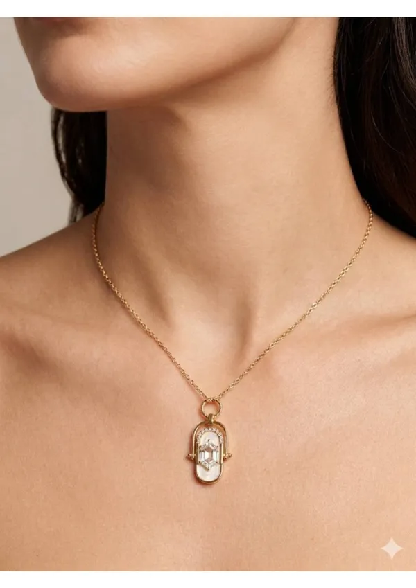 Elegant_Gold-Tone_Pendant_Necklace_With_Dark_Stone_And_Pearl_Accents