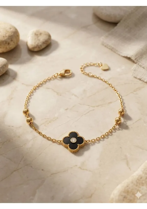 Four-Leaf_Clover_Black_Enamel_Gold-Tone_Chain_Bracelet_With_Heart_Charm