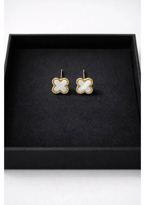 Elegant_White_Clover_Stud_Earrings__With_Gold_Border_–_1_Pair