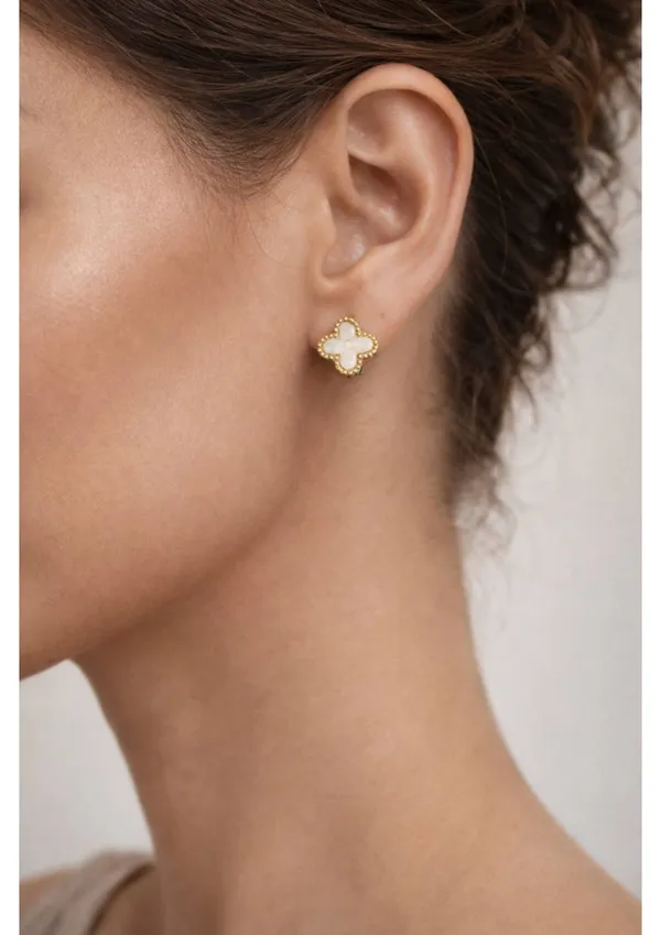 Elegant_White_Clover_Stud_Earrings__With_Gold_Border_–_1_Pair