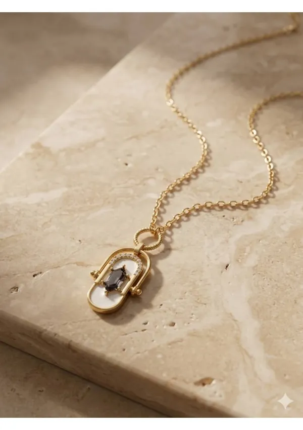 Elegant_Gold-Tone_Pendant_Necklace_With_Dark_Stone_And_Pearl_Accents