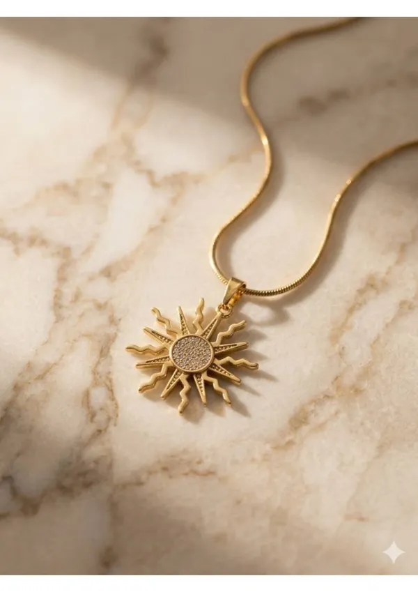 Golden_Sun_Pendant_Necklace_With_Textured_Design