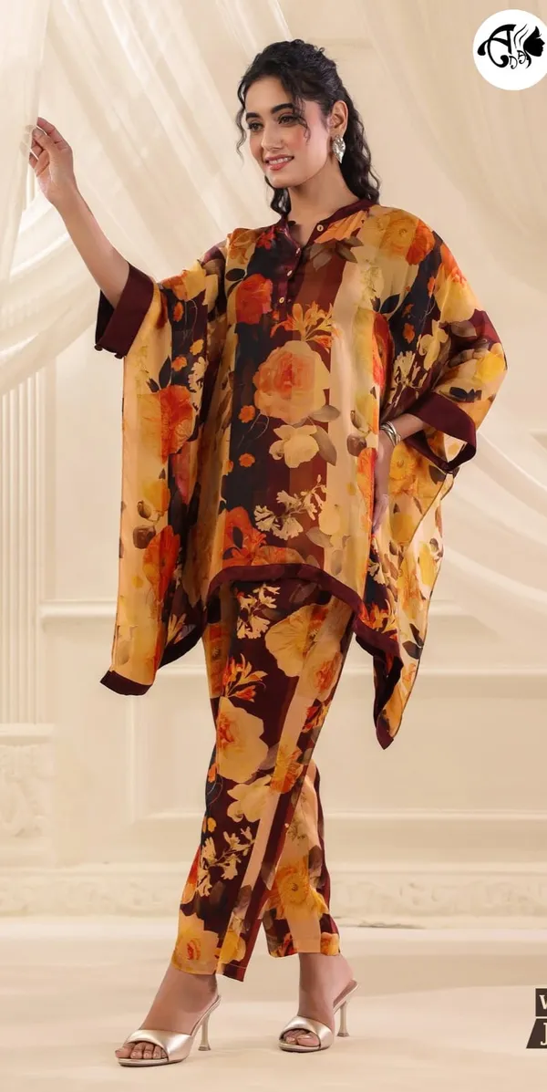 Multicolor_Autumn_Bloom_Printed_Kaftan_Co_Ord_Set_For_Women