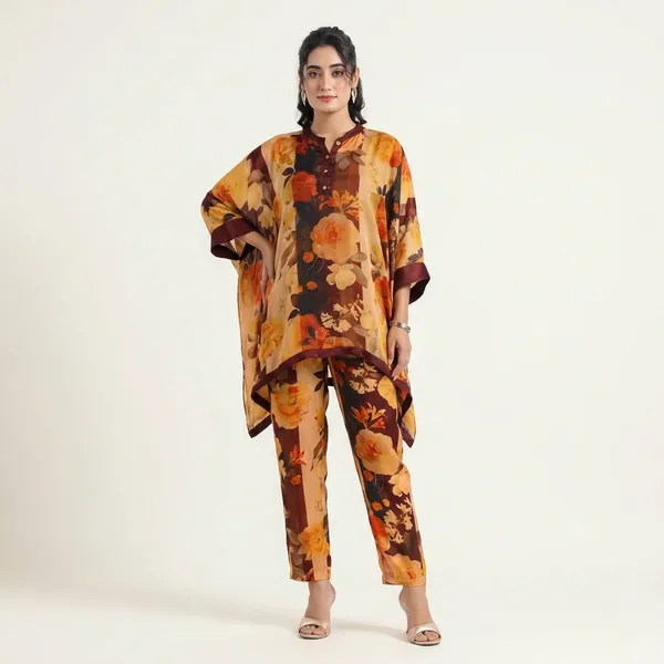 Multicolor_Autumn_Bloom_Printed_Kaftan_Co_Ord_Set_For_Women