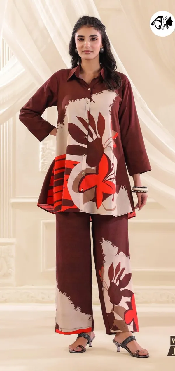 Brown_Abstract_Floral_Printed_Kurti_with_Matching_Palazzo_Set