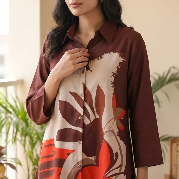 Brown_Abstract_Floral_Printed_Kurti_with_Matching_Palazzo_Set