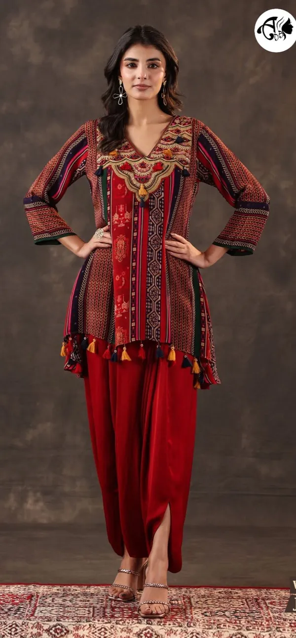 Royal_Boho_Printed_A-Line_Kurti_Set_with_Tassel_Detail