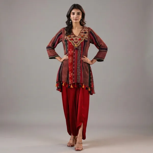 Royal_Boho_Printed_A-Line_Kurti_Set_with_Tassel_Detail
