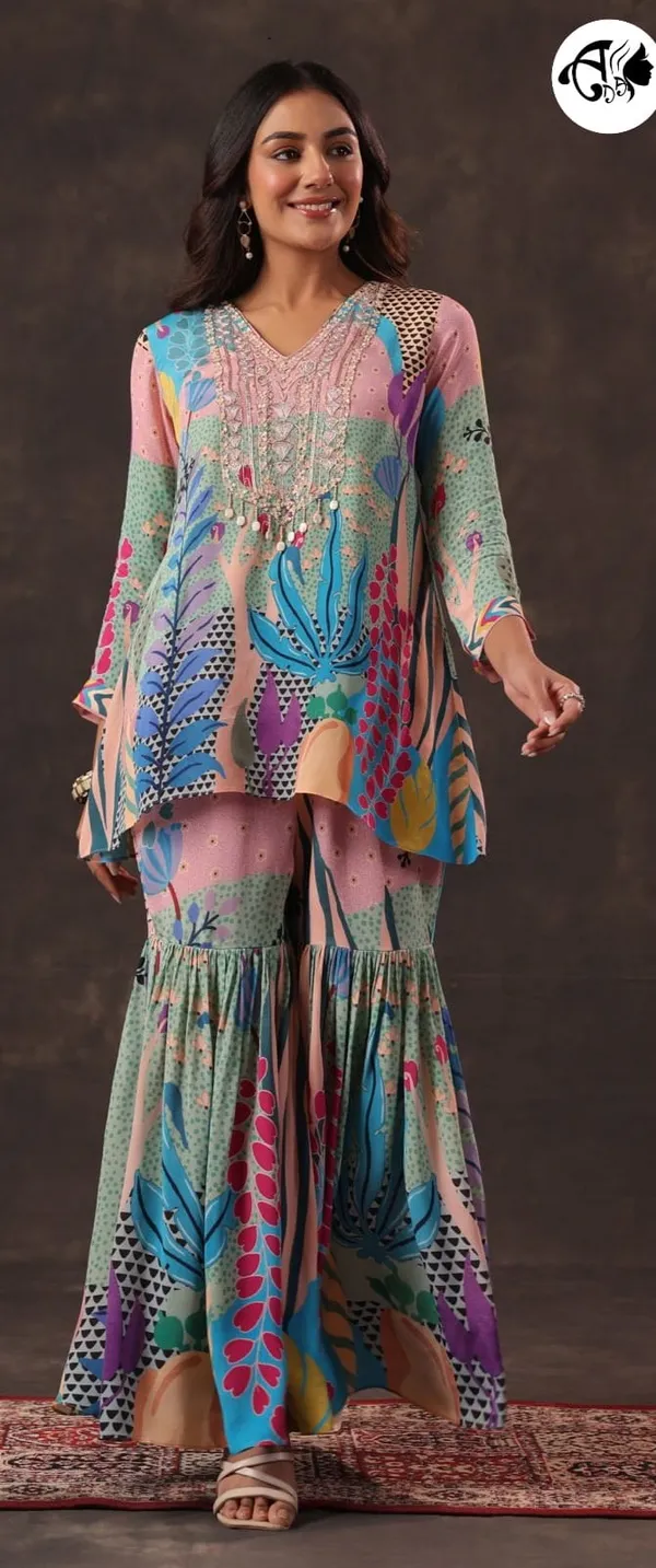 Pastel_Boho_Printed_Kurti_with_Flared_Gharara_Set