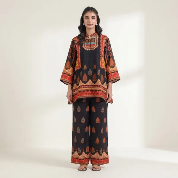 Black_Ethnic_Printed_Kurta_with_Palazzo_Pants_Set_Midnight_Black_Paisley_Printed_Co-ord_Kurti_Set