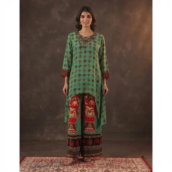 Green_Printed_Kurta_with_Designer_Palazzo_Set_Ethnic_Motif_Kurta_Palazzo_Co-ord_Set
