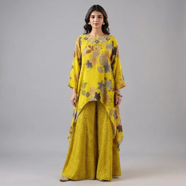 Yellow_Floral_Kurta_with_Flared_Palazzo_Set