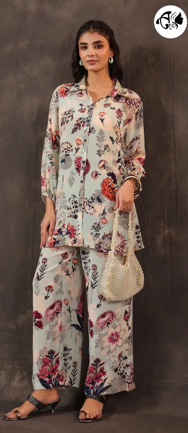 Pastel_Floral_Printed_Shirt_Palazzo_Set_Elegant_Cream_Floral_Co-ord_Set