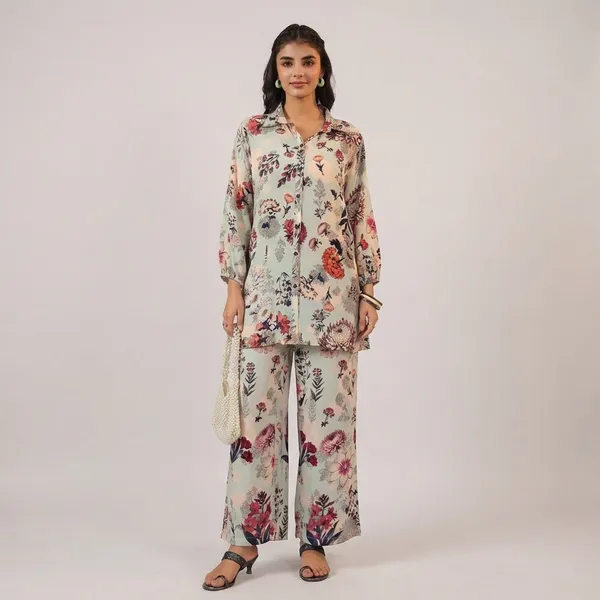 Pastel_Floral_Printed_Shirt_Palazzo_Set_Elegant_Cream_Floral_Co-ord_Set