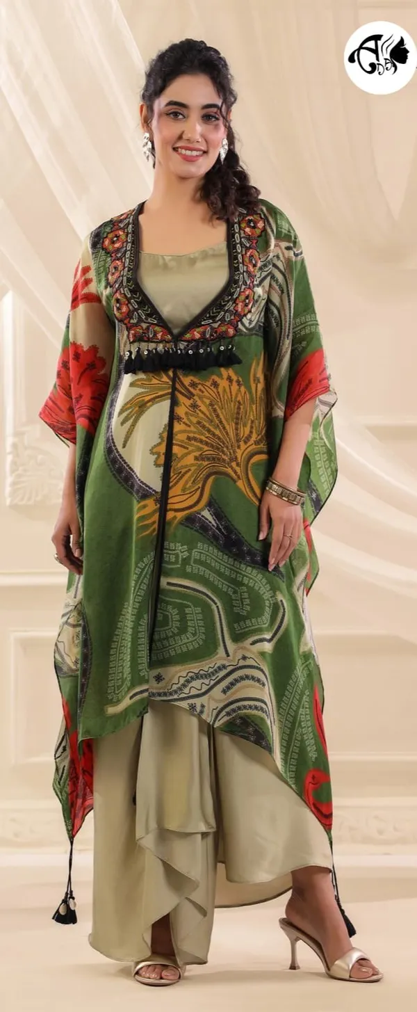 Green_Printed_Kaftan_Kurta_Set_with_Inner_Dress_Designer_Layered_Kaftan_Style_Ethnic_Set