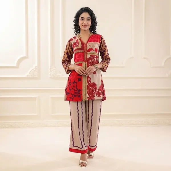 _Red_Patchwork_Floral_Designer_Kurta_Set
ya
_Royal_Red_Ethnic_Fusion_Kurti_Pant_Set