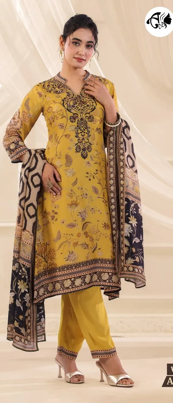Mustard_Floral_Mughal_Print_Kurta_Set_with_Dupattaya_Golden_Yellow_Traditional_Print_Designer_Suit_Set