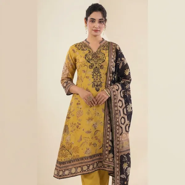 Mustard_Floral_Mughal_Print_Kurta_Set_with_Dupattaya_Golden_Yellow_Traditional_Print_Designer_Suit_Set