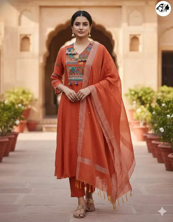 Rust_Orange_Cotton_Embroidered_Salwar_Kameez_Set_For_Women