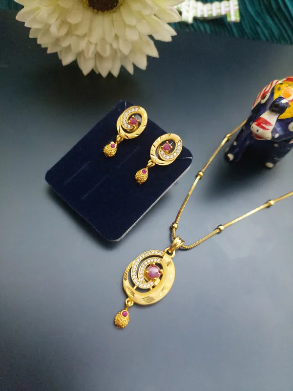 Gold_Plated_Oval_Crescent_Ruby_&_AD_Pendant_Set_with_Earrings_for_Women