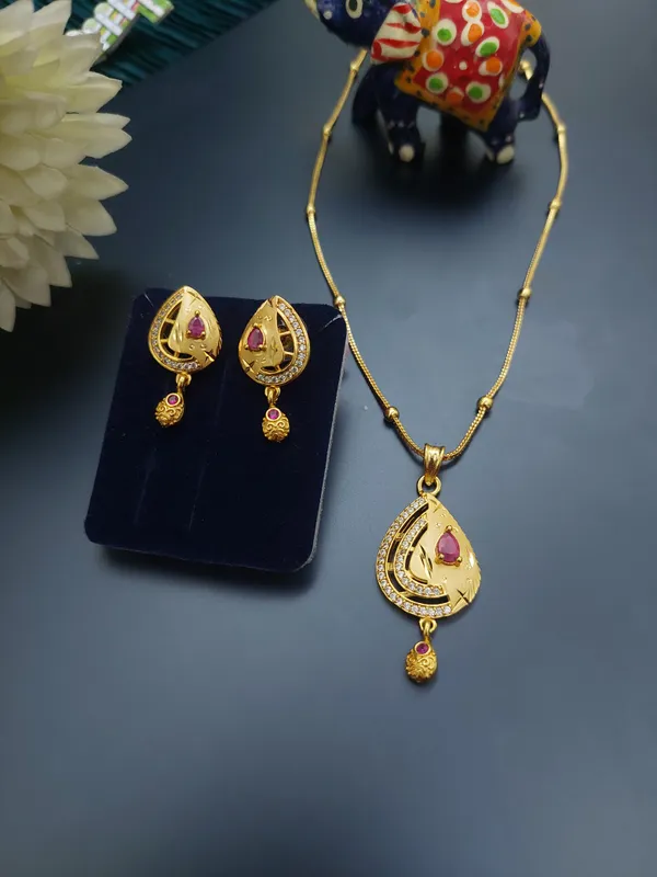 Gold_Plated_Teardrop_Ruby_&_AD_Pendant_Set_with_Earrings_for_Women
