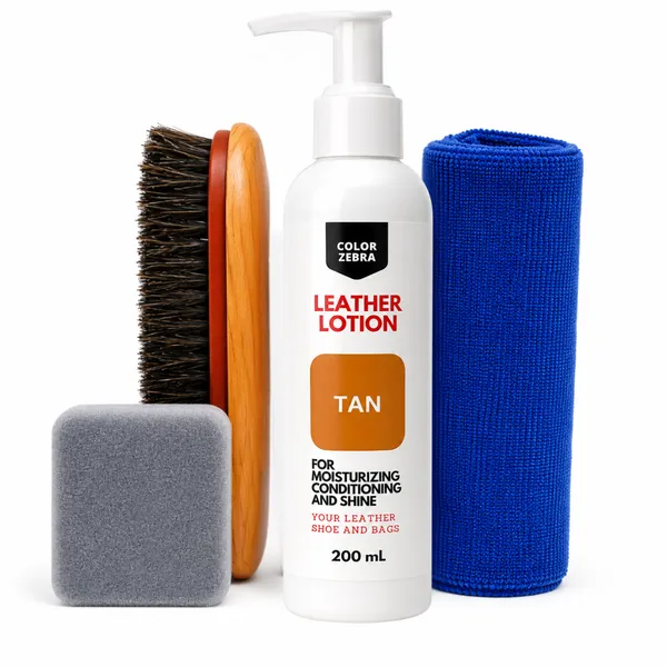 Color_Zebra_Leather_Care_Kit_for_Shoes,_Bags_&_Jackets_|_200ml_Leather_Lotion_with_Horse_Hair_Brush,_Applicator_Foam_&_Microfiber_Cloth_|_Cleans,_Conditions,_Restores_Shine