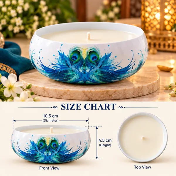 FRENDORA_U24-E_Peacock_Feather_Decorative_Candle_Bowl_for_Home_Décor_&_Gifting