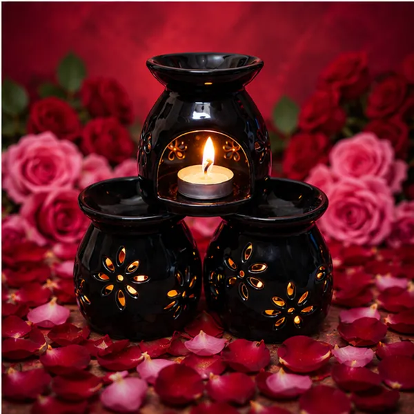 Black_Ceramic_Aroma_Oil_Burner_Set_of_3_|_Tealight_Candle_Wax_Melt_Burner_|_Home_Fragrance_Diffuser_|_Romantic_Decorative_Gift_for_Bedroom_Living_Room_Spa