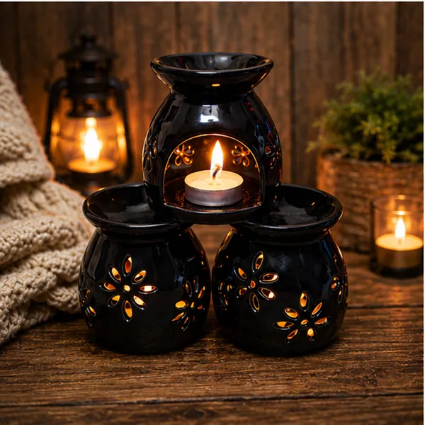 Black_Ceramic_Aroma_Oil_Burner_Set_of_3_|_Tealight_Candle_Wax_Melt_Burner_|_Home_Fragrance_Diffuser_|_Romantic_Decorative_Gift_for_Bedroom_Living_Room_Spa