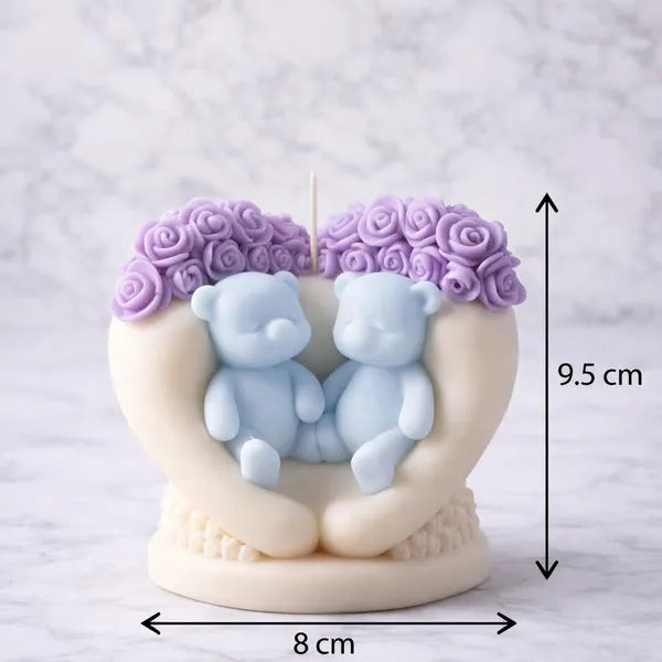 Decorative_Candle_With_Twin_Bears_And_Rose_Crown,_Pink_And_Cream_Pack_of_1