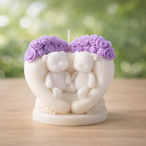Decorative_Candle_With_Twin_Bears_And_Rose_Crown,_Pink_And_Cream_Pack_of_1