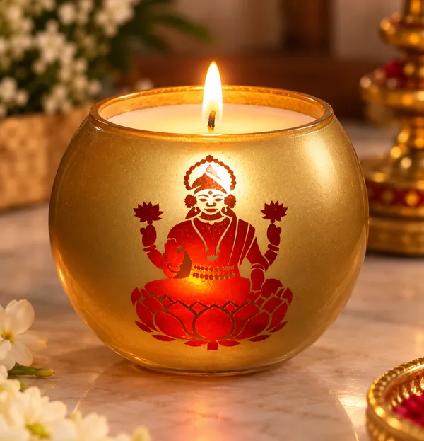 FRENDORA_Golden_Lakshmi_Decorative_Candle_for_Diwali_Puja_&_Home_Décor