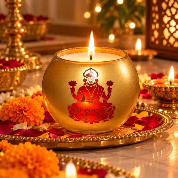 FRENDORA_Golden_Lakshmi_Decorative_Candle_for_Diwali_Puja_&_Home_Décor