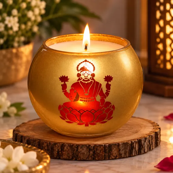 FRENDORA_Golden_Lakshmi_Decorative_Candle_for_Diwali_Puja_&_Home_Décor